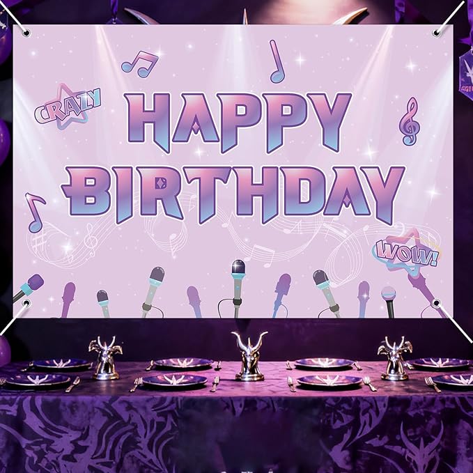 Happy Birthday Backdrop, 180x120cm/70.87x47.24in Music Theme Birthday Background Cartoon Magical Party Favors Toys Supplies Gifts for Video Shooting Classroom Decor Decorations Photo Studio