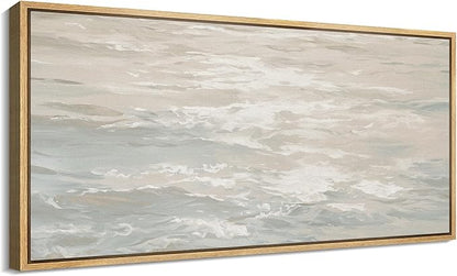 SIGNFORD Extra Large Framed Canvas Print Wall Art Ocean Waves Minimalist Coastal Seascape Illustrations Modern Art Relax/Calm Warm for Living Room, Bedroom, Office - 60"x30"