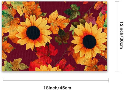 Placemats Set of 4 Waterproof Oilproof Table Mats Vintage Sunflower Pattern Washable Wipeable Heat Resistant Easy to Clean for Indoor Outdoor Party Kitchen Dining Table Decoration 12 * 18in