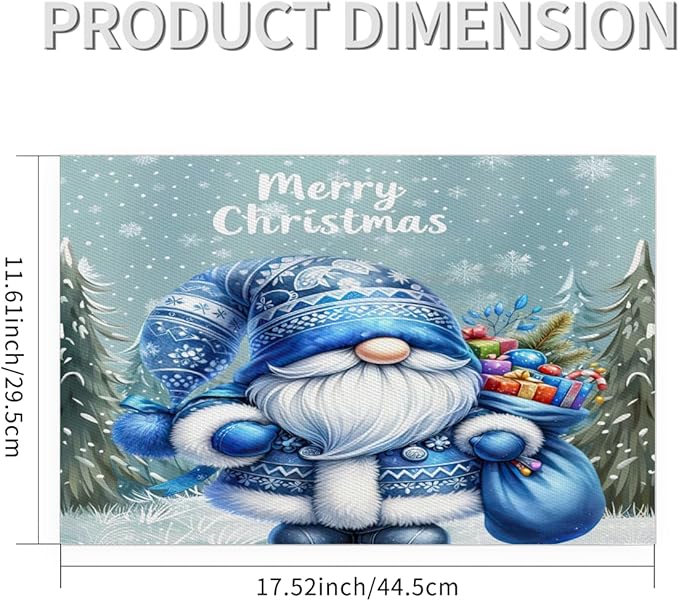 Xmas Christmas Gnomes Bule Snowflake Placemats Set of 4 PVC Vinyl Non Slip Table Mats Heat Resistant Place Mats Washable Wipeable Dining Table Mat for Kitchen Party Indoor Outdoor Decorative Gift