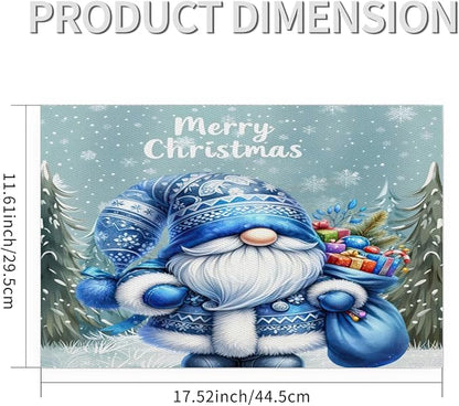Xmas Christmas Gnomes Bule Snowflake Placemats Set of 4 PVC Vinyl Non Slip Table Mats Heat Resistant Place Mats Washable Wipeable Dining Table Mat for Kitchen Party Indoor Outdoor Decorative Gift