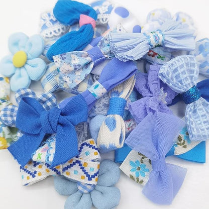 Chenkou Craft Mix Bulk Random 20pcs Blue Fabric Ribbon Flowers Bows Craft Wedding Ornament Appliques (Blue)