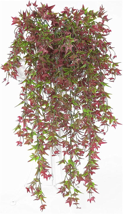PASYOU Artificial Vine, Hanging Ivy Sweet Potato Leaves Plastic Plants Foliage Vines, UV Resistant Greenery Fake Flowers for Indoor Outdoor Garden Door Wall Wedding Party Table Decoration Red 2 Pack