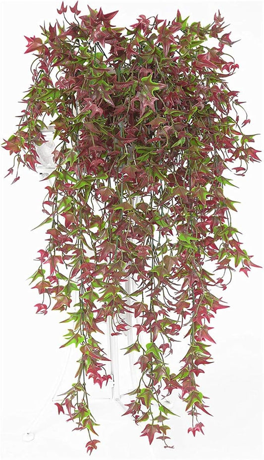 PASYOU Artificial Vine, Hanging Ivy Sweet Potato Leaves Plastic Plants Foliage Vines, UV Resistant Greenery Fake Flowers for Indoor Outdoor Garden Door Wall Wedding Party Table Decoration Red 2 Pack