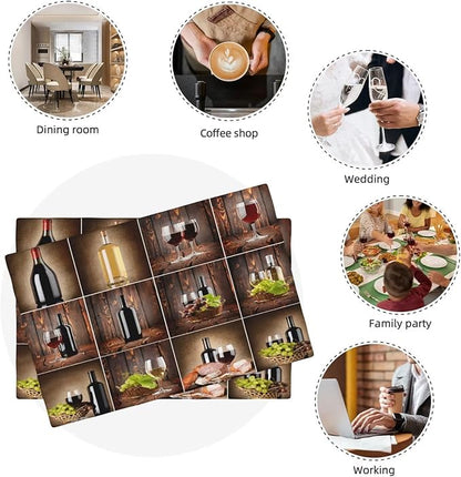 Wine Linen Placemats Set of 6 Retro Country Red Wine Print Modern Art Placemat Indoor Outdoor Party Home Desktop Kitchen Dining Room Decoration 12x18 Inch