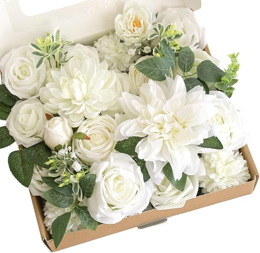 Lookein Artificial Flowers for DIY Wedding Decoration Bridal Bouquet Table Centerpieces Flower Garland Wreaths Aisle Arch Flower Decoration Home Decor, Vibrant Ivory