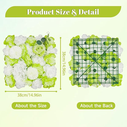 12Pcs Artificial Flower Wall Panel 3D Floral Backdrop Wall 15" X 15" Flower Wall Decor Flower Wall Backdrop Faux Flower Panel for Party Home Background Decor, Green