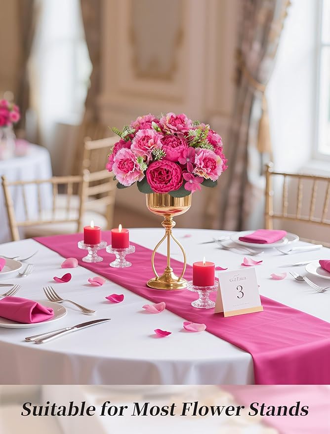 BLOSMON Peony Artificial Flowers Ball: 2pc 9.5 Inch Hot Pink Floral Arrangement for Centerpieces - Easy to Use Wedding Dinning Table Decoration - Fake Silk Peony Kissing Ball Home Party Decor