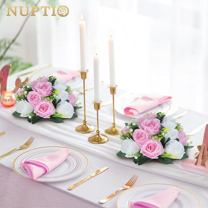 NUPTIO Flower Centerpieces for Wedding Tables: 6 Pcs Pink & White Artificial Flower Ball Arrangement for Weddings Party - Fake Floral Rose for Birthday Bridal Shower Decorations