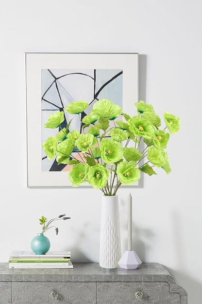 Poppies Flowers Artificial Silk Flowers 32in 6PCS Artificial Poppies Green Flowers for Wedding Home Party Table Centerpiece Arrangement Decoration (Green)