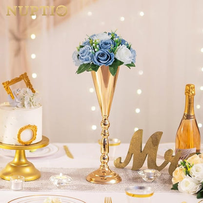 NUPTIO Wedding Floral Centerpieces for Tables: Dusty Blue & White Fake Flower Ball for Weddings Party - 2 Pcs Artificial Rose Arrangements for Birthday Bridal Shower Decorations