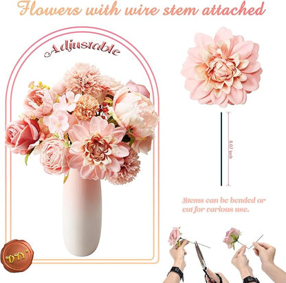 Artificial Flowers Combo Box, Fake Silk Foam Flower Mix with Wire Stem, DIY Wedding Bridal Bouquet Shower Party Home Décor (30-40 Pieces) (Pink)