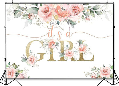 Avezano Blush Pink Floral Baby Shower Backdrop for Girls Photography Background It's a Girl Baby Shower Decorations Blush Pink Party Photoshoot Backdrops (8x6ft)