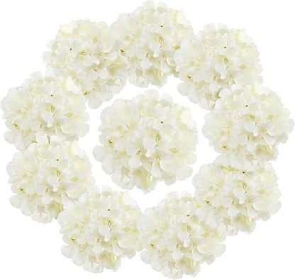 Fake White Hydrangea Artificial Flowers - Faux Silk Hydrangeas Flowers Heads with Stems Real Touch for Home Wedding Party Table Decor(CreamWhite,Pack of 10)