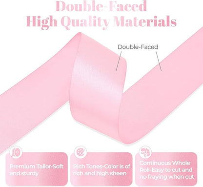 Pink Satin Ribbon, Double Faced 1-1/2 Inch X 25 Yards Pink Ribbon, Premium Satin Ribbon for Gift Wrapping, Crafts, Hair Bow Making, Sewing, Flower Bouquet, Wedding Party Decor