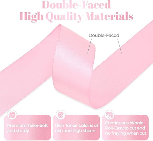 Pink Satin Ribbon, Double Faced 1-1/2 Inch X 50 Yards Pink Ribbon, Premium Satin Ribbon for Gift Wrapping, Crafts, Hair Bow Making, Sewing, Flower Bouquet, Wedding Party Decor