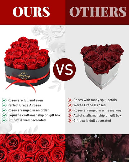 16 Flowers Forever Preserved Roses in Heart Box, Preserved Flowers Womens Birthday Gifts for Women Mothers Rose Gift for Her Romantic Eternal Real Rose for Women Mom Wife