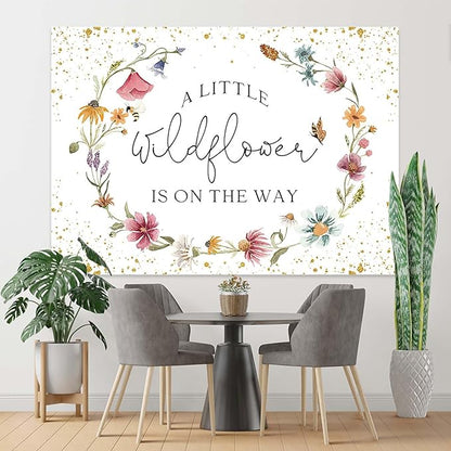 Wildflower Baby Shower Backdrop for Girl Watercolor Wild Floral Butterfly Photography Background Garden Wildflower Baby Shower Cake Table Banner Photoshoot Props (7x5ft)