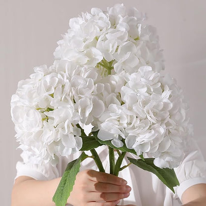 3Pcs Hydrangea Artificial Flowers, 22.44" Real Touch Latex Faux Hydrangea with Long Stems & Leaves for Home Office Decor or Wedding, Party, Centerpieces, Floral Arrangements (White)