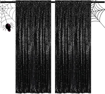 Black Sequin Curtains 4FTx8FT 2 Panels Black Sequin Backdrop for Parties Glitter Backdrop Photo Background for Wedding Baby Shower