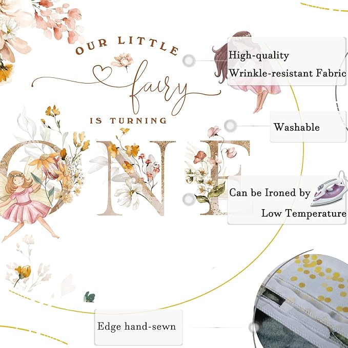 Floral Fairy 1st Birthday Backdrop for Photography Flowers Fairy Tale Tea Wonderland Princess Girl Happy First Birthday Party Background Decoration Banner Supplies Photo Booth Props 7x5ft