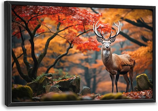 Framed Large Pictures Wall Art for Living Room, Forest Deer Oversized Wall Decor Elk Animal Canvas Print Painting Modern Extra Large Framed Artwork for Bedroom Office 36"x24"