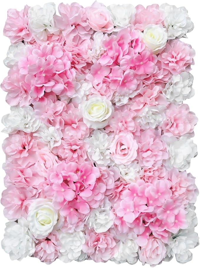 12 Pcs Artificial Flower Wall Panel 3D Silk Fabric Floral Backdrop Flower Wall Decor for Wedding Party Event Photo Stage (White Dahlia + Deep Champagne)