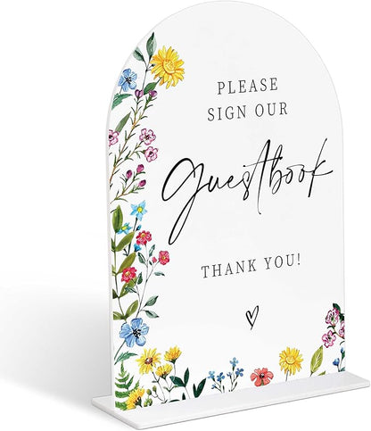 Acrylic Wedding Signs Please Sign Our Guestbook Sign for Reception, 6x8" Floral Themed Arch Acrylic Table Decor, Love Is In Bloom & Baby In Bloom Decorations for Baby Shower Bridal Shower Engagement
