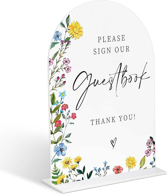 Acrylic Wedding Signs Please Sign Our Guestbook Sign for Reception, 6x8" Floral Themed Arch Acrylic Table Decor, Love Is In Bloom & Baby In Bloom Decorations for Baby Shower Bridal Shower Engagement