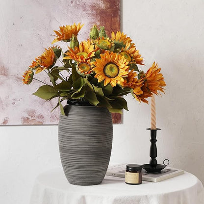 ALMA 12'' Wide Mouth Vase Home Decor, Black Boho Tall Pampas Grass Vase for Table Centerpieces, Grey Rustic Decorative Vase for Living Room, Farmhouse, Entryway, Mantel, Bookshelf