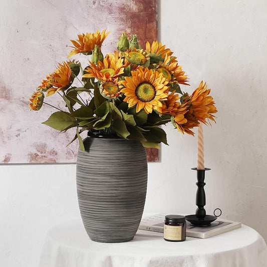 ALMA 12'' Wide Mouth Vase Home Decor, Black Boho Tall Pampas Grass Vase for Table Centerpieces, Grey Rustic Decorative Vase for Living Room, Farmhouse, Entryway, Mantel, Bookshelf