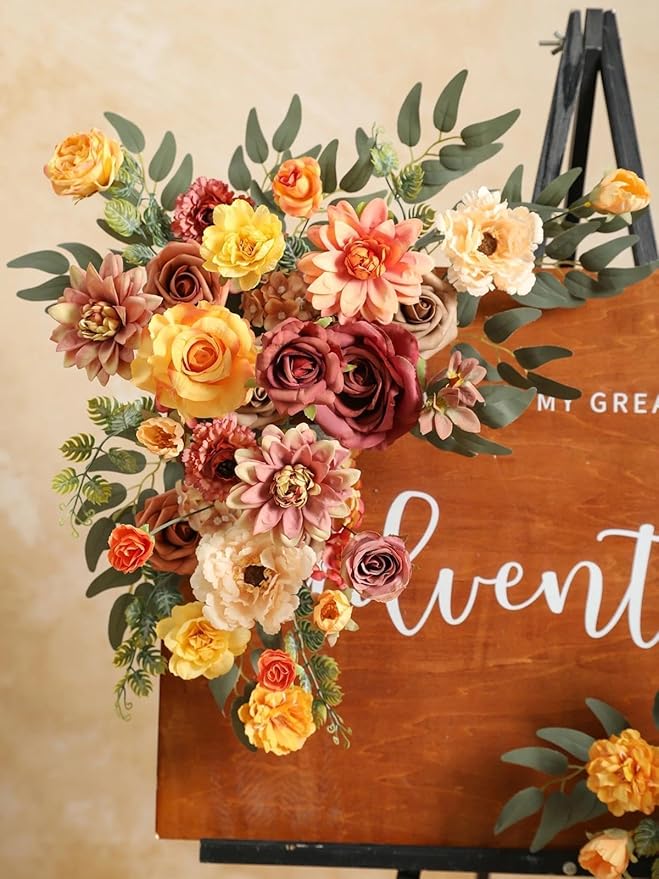 Fall Artificial Flowers, Orange Silk Fake Flowers for DIY Wedding Bridal Bouquets, Autumn Wedding Cake Flowers for Table Centerpieces Baby Shower Birthday Party Home Decorations