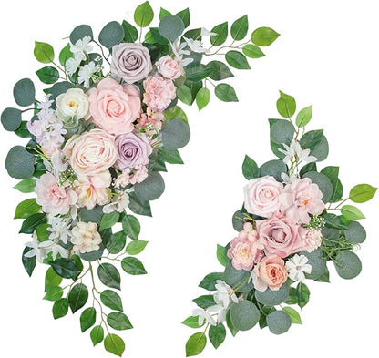 Faux Flowers Wedding Welcome Signs Floral(Pack of 2)，Wedding Arch Flowers for Decorations and Reception Backdrop Decoration (Pink)