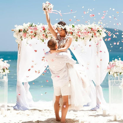 VOK White Wedding Arch Draping Fabric Chiffon Fabric, 29in x 18Ft Sheer Chiffon Outdoor Curtain for Wedding Ceremony Birthday Party Decoration (White,1 Panel)
