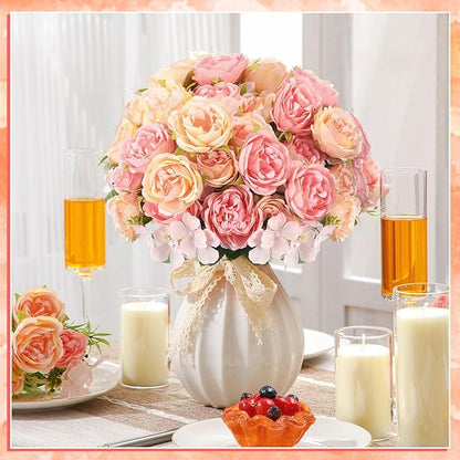 Geosar 8 Bundles Artificial Peonies Flowers Fake Silk Peony Bouquet Faux Peonies Flowers Bulk for Decoration Vase Floral Arrangements Wedding Party Table (Pink,Yellow)