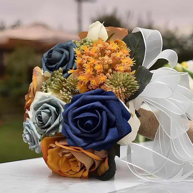 [25PCS] Gold Roses Artificial Flowers with Long Stem Real Touch Fake Foam Roses for Decoration DIY Wedding Bouquets Centerpieces Bridal Shower Mothers Day Party Flower Arrangements Home Decor