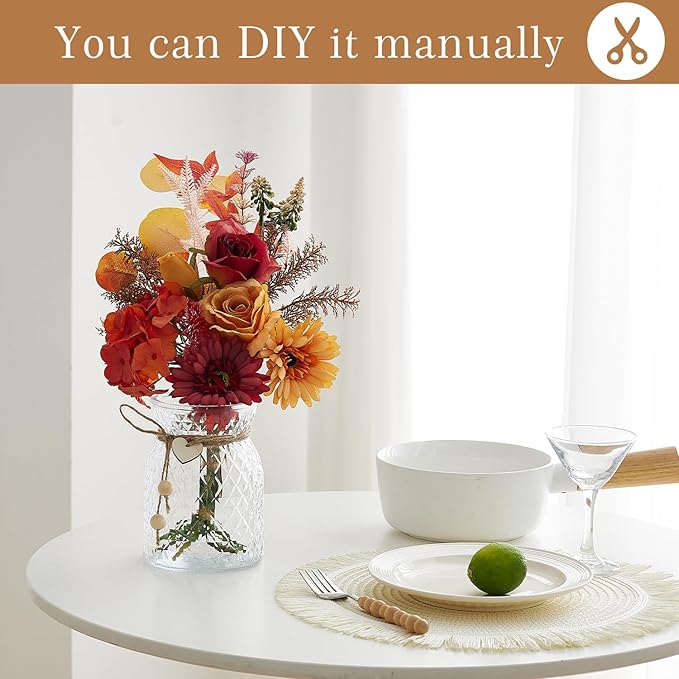 Artificial Flowers Combo Orange Flowers Mix Silk Flowers Gerbera, fake flowers for DIY Wedding Bridal Bouquets, Floral Arrangement, Table Centerpieces. Fake Plastic Flowers Bulk Vase Decoration