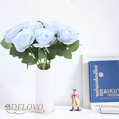 52pcs Light Blue Roses Artificial Flowers Fake Flowers Silk Roses with Stems for DIY Wedding Bouquets Bridal Shower Centerpieces Arrangements Party Decorations