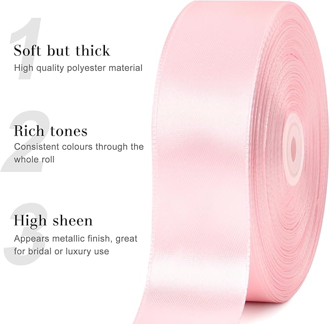 1-1/2 Inches 100 Yards Baby Pink Satin Ribbon, Ribbon Roll for Flower Bouquets, Gift Wrapping, Wedding, Handmade Crafts