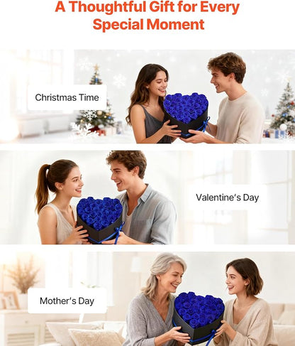 VEVOR Forever Flowers, 27 Preserved Roses in a Heart Shape Box, Eternal Flowers Immortal Bouquet Birthday Present for Women Her Wife Mothers, Anniversary, Valentine's Day,Christmas, Royal Blue