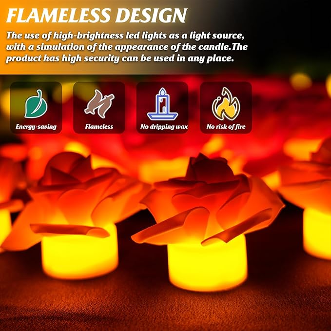 12 Pack Led Candles with Artificial Flowers, 200+Hour Battery Operated Tea Lights Candles for Centerpiece Table, Party, Wedding Decorations (Pink)