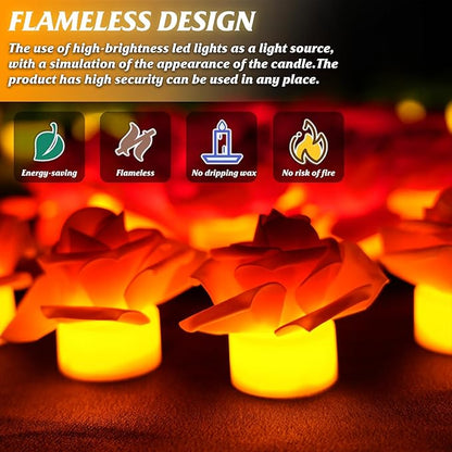 12 Pack Led Candles with Artificial Flowers, 200+Hour Battery Operated Tea Lights Candles for Centerpiece Table, Party, Wedding Decorations (Pink)