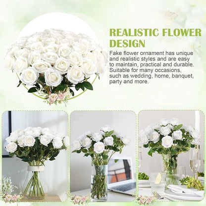 120 Pcs Artificial Roses Bulk Velvet Silk White Roses White Roses for Wedding Centerpieces Bridal Bouquet Mohter's Day Home Decor (120, White)