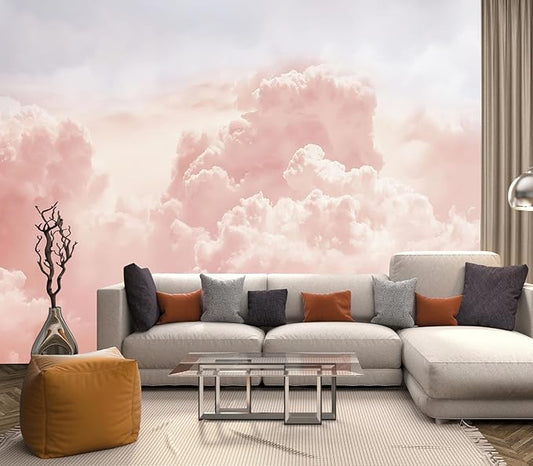 Eierme-Sun and Cloud Background with a Pastel Colored Mural Wallpaper Peel and Stick 137" x 102"
