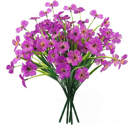 MACTING Artificial Flowers for Outdoors Fake Spring Flowers UV Resistant No Fade Plastic Faux Flowers for Hanging Planters Garden Patio Porch Window Home Indoor Outside Summer Decorations (Purple)