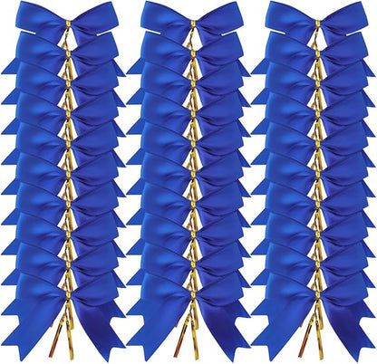 50pcs 3-1/2 Inch Blue Satin Ribbon Bows with Twist Tie Bows for Christmas Tree Decoration Gift Packing&Wrapping(Blue)