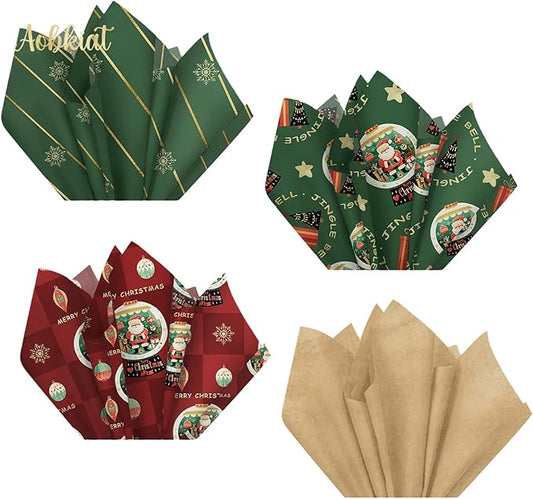 Aobkiat Christmas Wrapping Tissue Paper for Bag,24 Sheets Red Green Gift Wrap Paper for Xmas Decor,Family Friends Present Packaging,DIY Craft,20×15inch