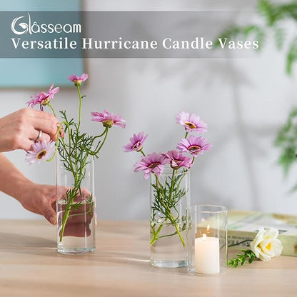 Glasseam Clear Glass Cylinder Vase, 6pcs Glass Vases for Centerpieces, Modern Floating Candle Vases for Flowers, Hurricane Vase Decor Candle Holders for Pillar Candles Wedding Decorations (4"/6"/8")