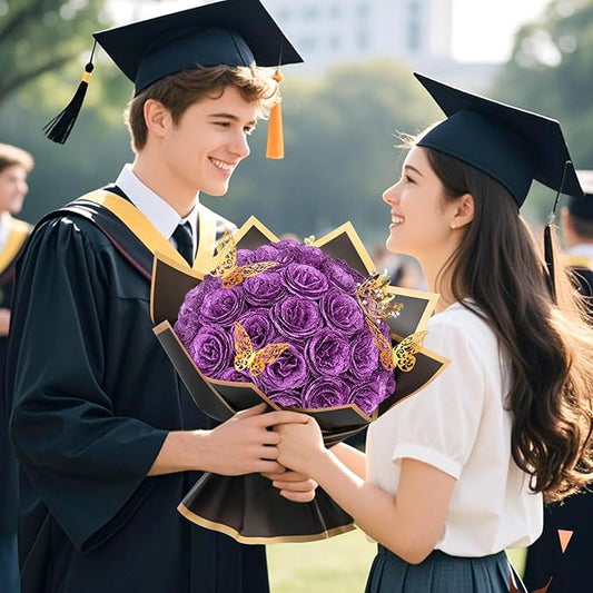 Waipfaru Glitter Roses Bouquet, DIY Lilac Fake Flowers Bouquet, Birthday Gifts for Women Mom, 24 Pcs Rose for Grandma Wife Girlfriend Valentines, Mothers Day, Anniversary, Graduation