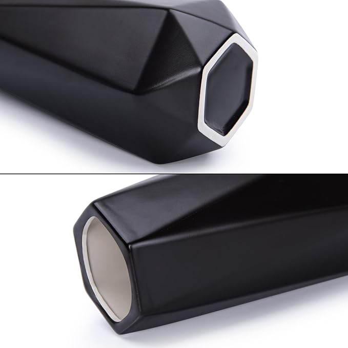 D'vine Dev 8 Inch Matte Black Ceramic Vase, Geometric Handmade Craft Flower Vase with Design Box Packaged, VS-GM-MB-8
